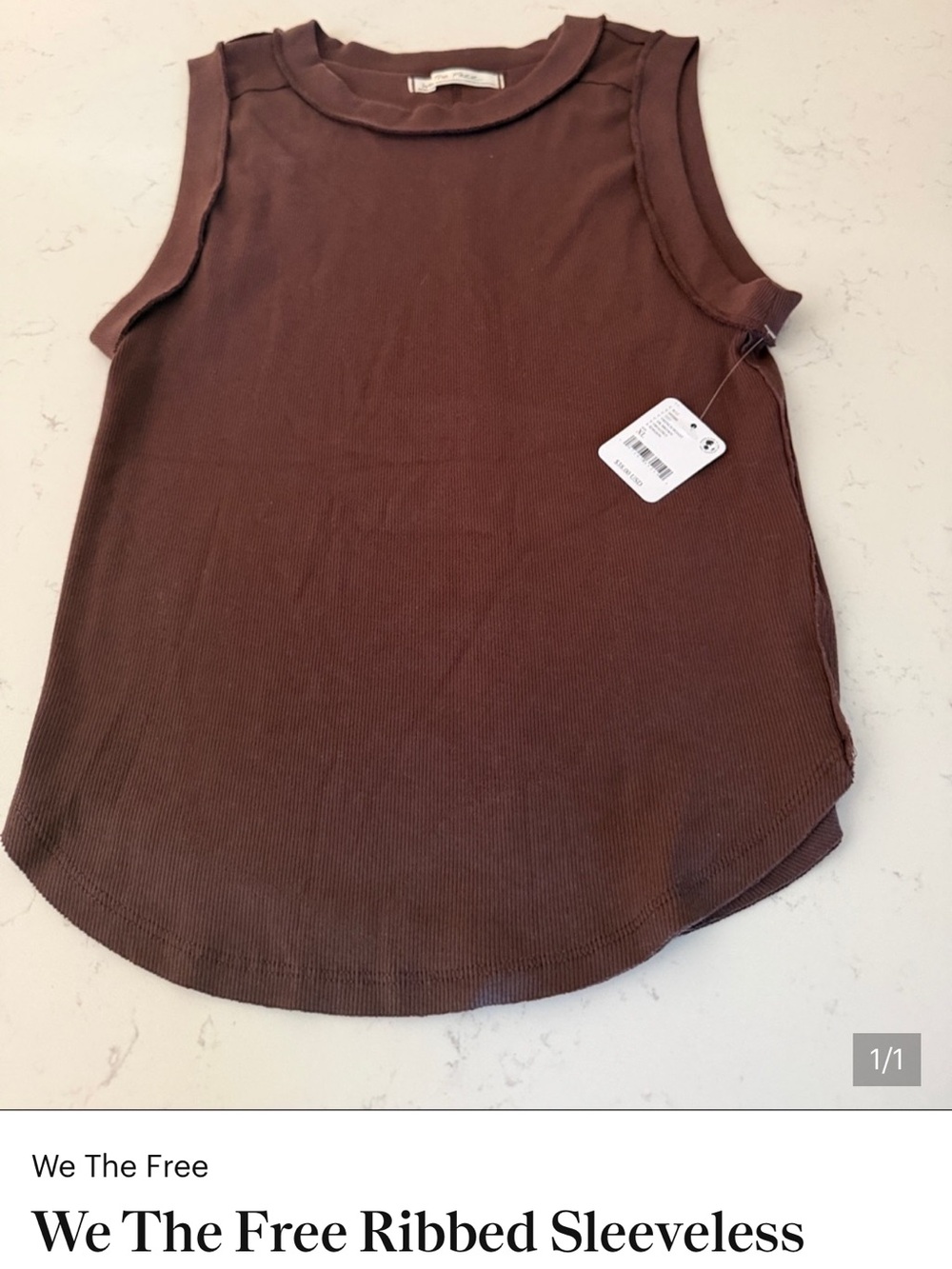We The Free Ribbed Sleeveless Tank in Dark Brown NWT
